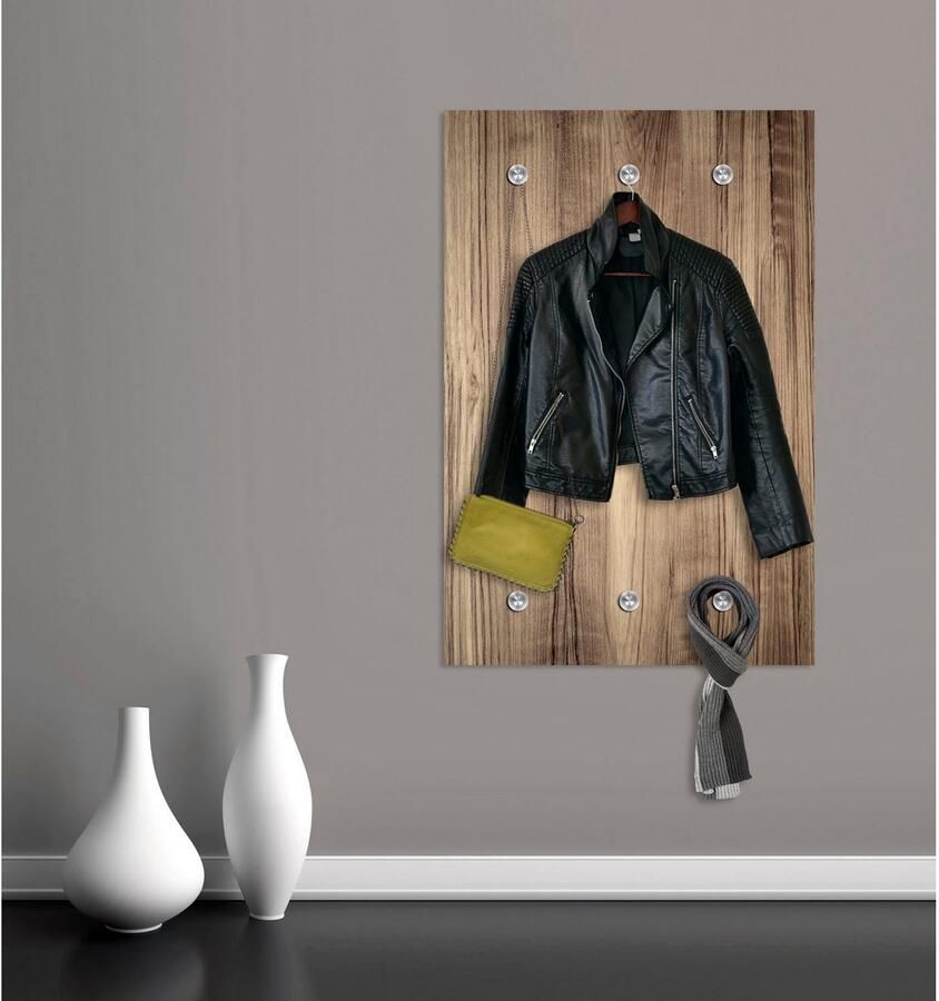 Queence Kapstok Hout-look met 6 haken 80 x 120 cm