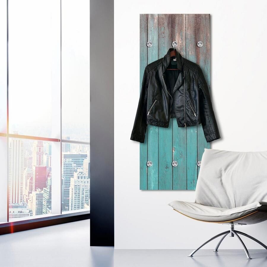 Queence Kapstok Houten borden met 6 haken 50 x 120 cm