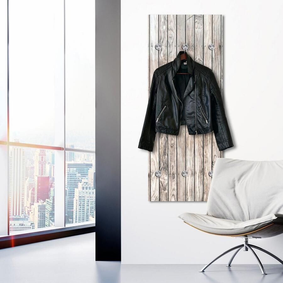 Queence Kapstok Houten wand panelen met 6 haken 50 x 120 cm