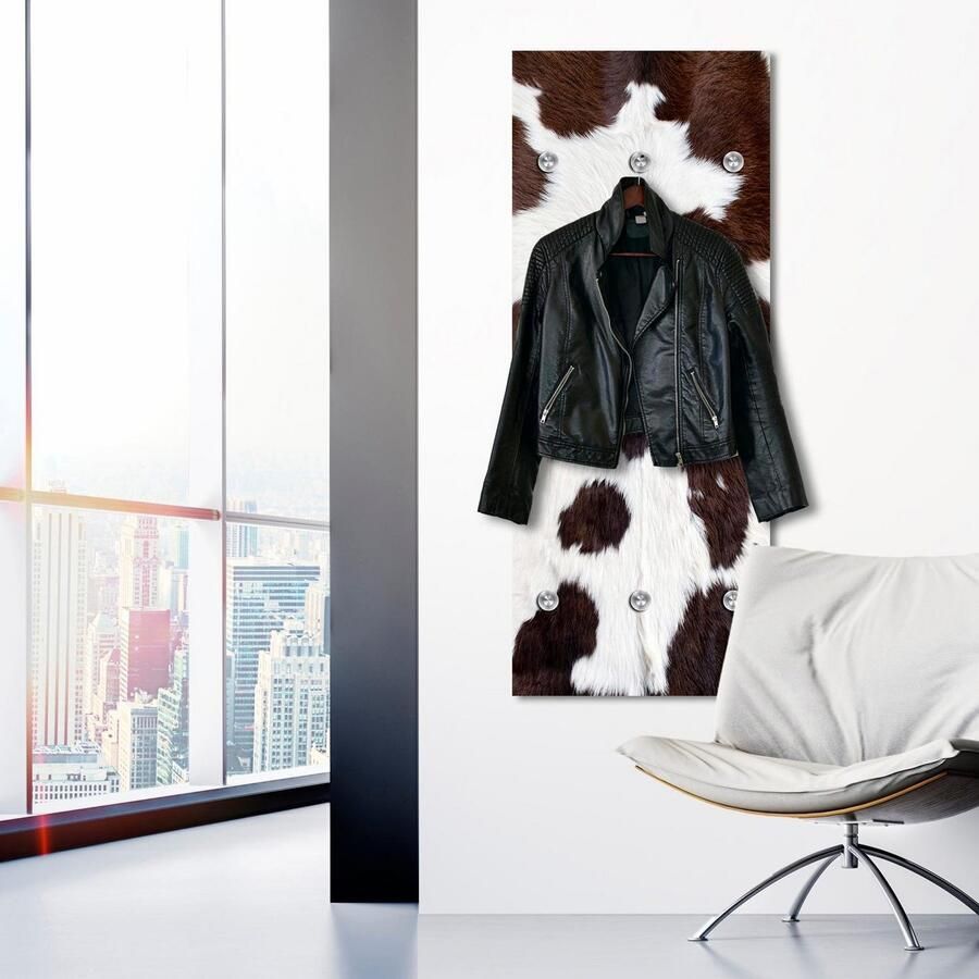 Queence Kapstok Koeienhuid met 6 haken 50 x 120 cm