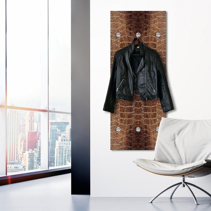 Queence Kapstok Leer-look met 6 haken 50 x 120 cm