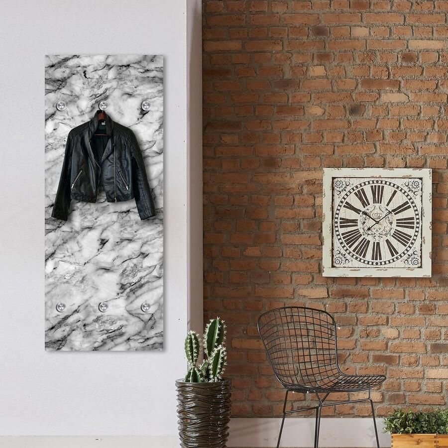 Queence Kapstok Marmer met 6 haken 50 x 120 cm