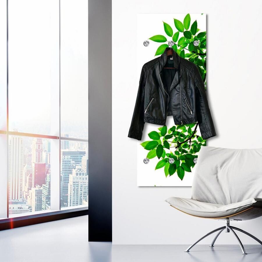 Queence Kapstok Takjes met bladeren met 6 haken 50 x 120 cm