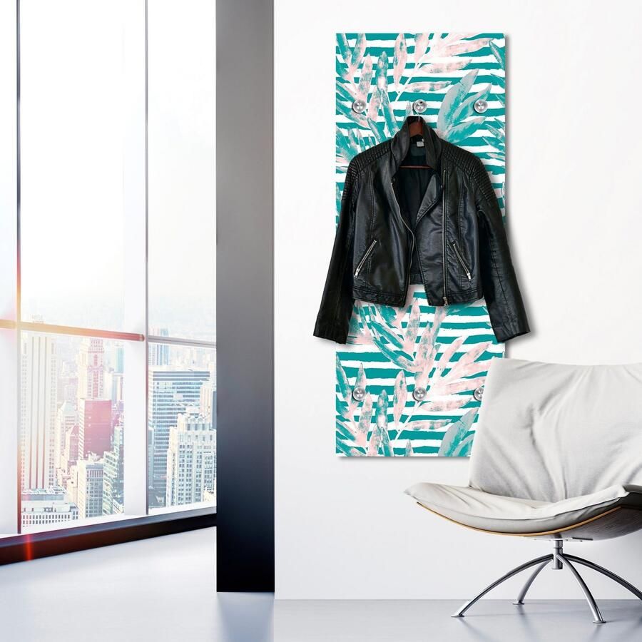 Queence Kapstok Tropisch met 6 haken 50 x 120 cm