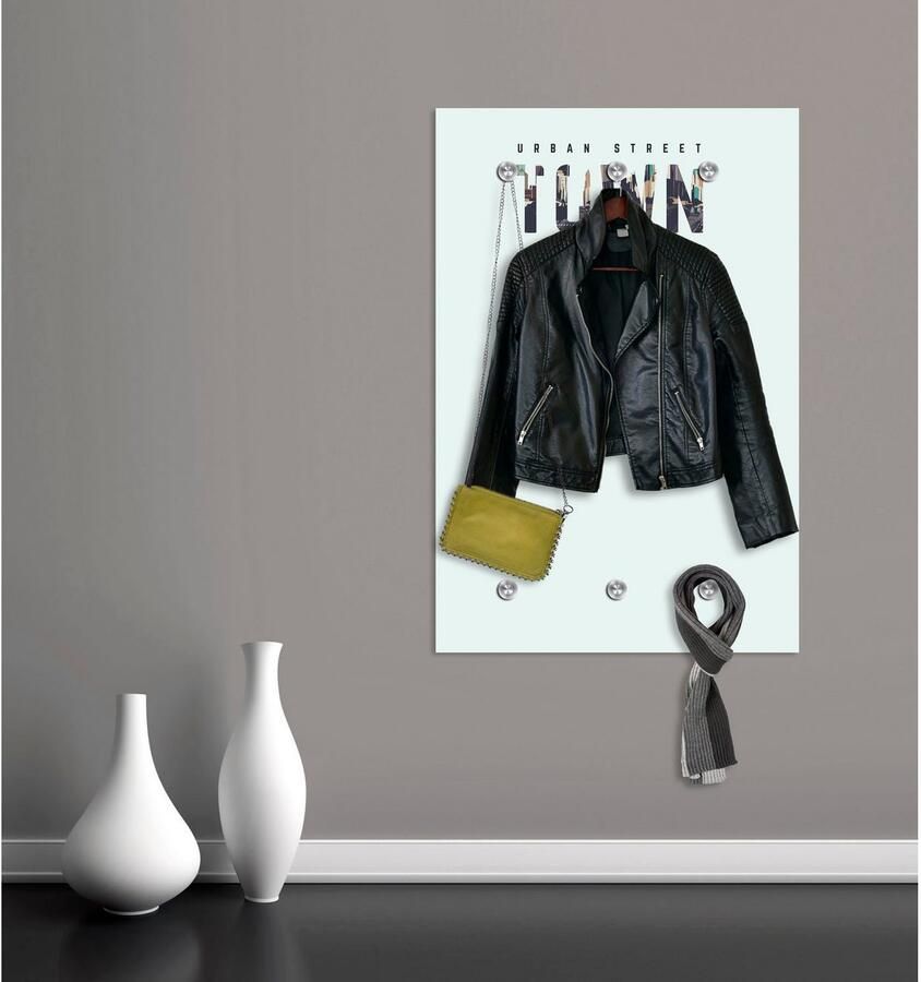 Queence Kapstok URBAN STREET TOWN met 6 haken 80 x 120 cm