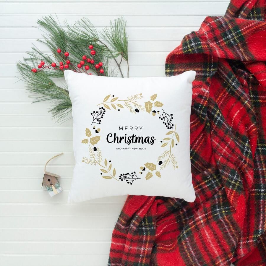 Queence Sierkussen Carolina Kussenhoes Vrolijk Kerstfeest wit kerstmotief feestelijk winterachtig (1 stuk)