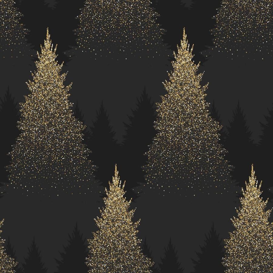 Queence Sierkussen HANNAH Kussenhoes zwart kerstbomen glitters bos kerst feestelijk (1 stuk)