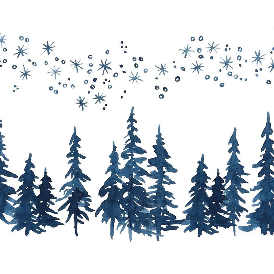 Queence Sierkussen Kathi Kussenhoes kerstbomen witte achtergrond aquarel blauw (1 stuk)