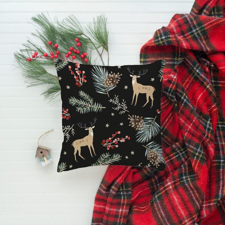 Queence Sierkussen RUDOLF Kussenhoes rendier kerst zwart winterachtig kerstmotief (1 stuk)