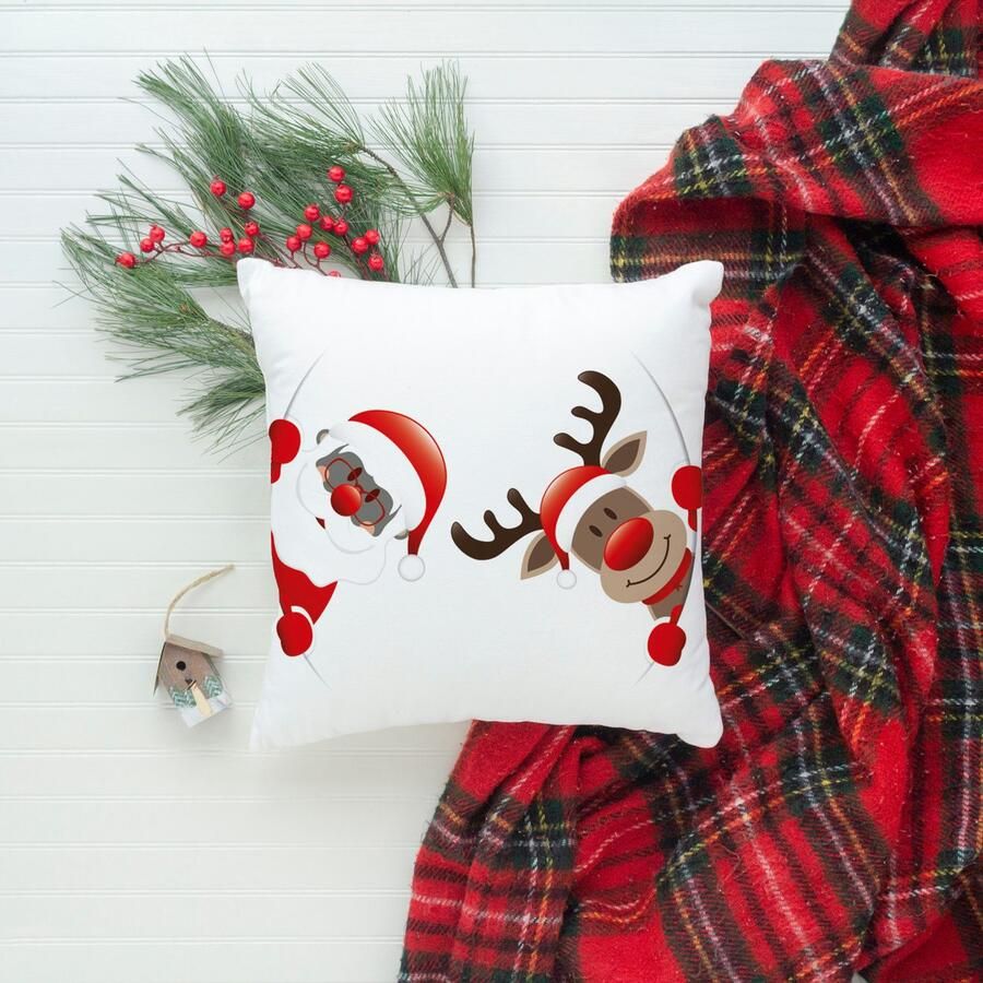Queence Sierkussen Santa Kussenhoes kerstman rendier kerst feestelijk winterachtig (1 stuk)