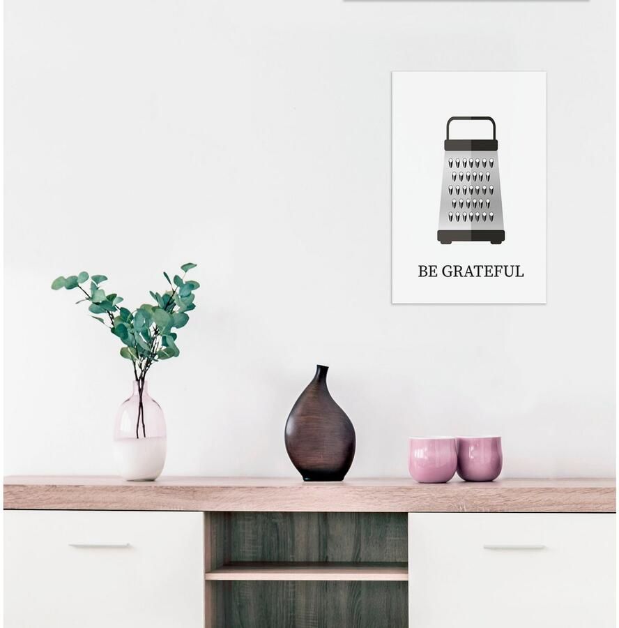 Queence Sierobject voor aan de wand BE GRATEFUL Stalen bord blikken bord spreuk grappig wanddecoratie retro 20x30cm