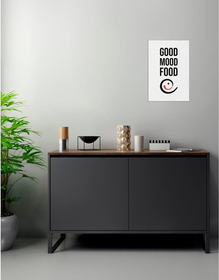 Queence Sierobject voor aan de wand GOOD MOOD FOOD Stalen bord blikken bord spreuk grappig wanddecoratie retro 20x30cm