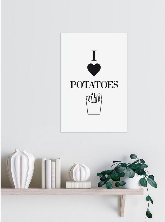 Queence Sierobject voor aan de wand I LOVE POTATOES Stalen bord blikken bord spreuk grappig wanddecoratie retro 20x30cm