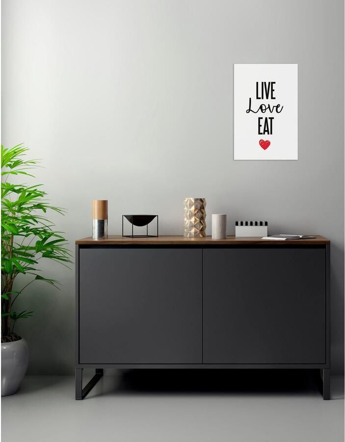 Queence Sierobject voor aan de wand LIVE LOVE EAT Stalen bord blikken bord spreuk grappig wanddecoratie retro 20x30cm