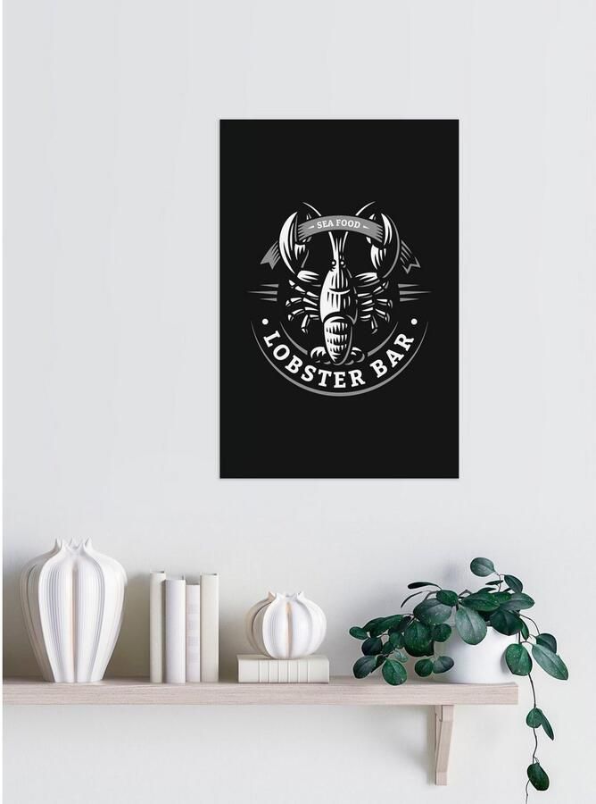 Queence Sierobject voor aan de wand LOBSTER BAR Stalen bord blikken bord spreuk grappig wanddecoratie retro 20x30cm