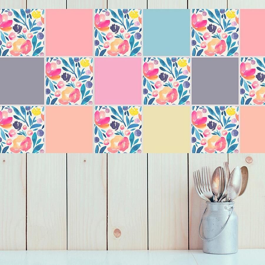 Queence Tegelsticker Bloemen Stickertegels zelfklevend stickers 12-delige set