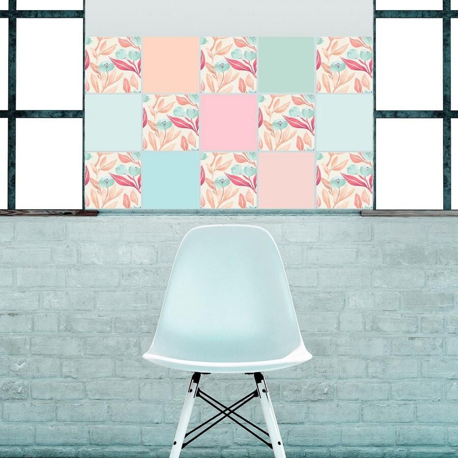 Queence Tegelsticker Bloemen Stickertegels zelfklevend stickers 12-delige set