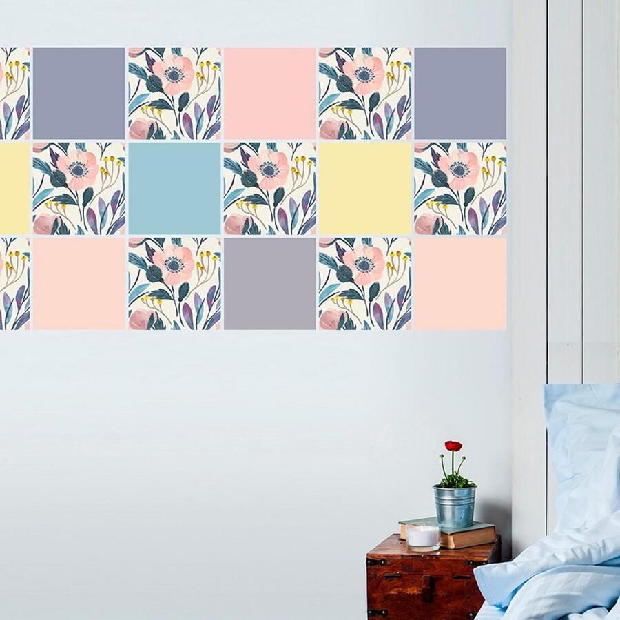 Queence Tegelsticker Plant Stickertegels zelfklevend stickers 12-delige set (12 stuks)