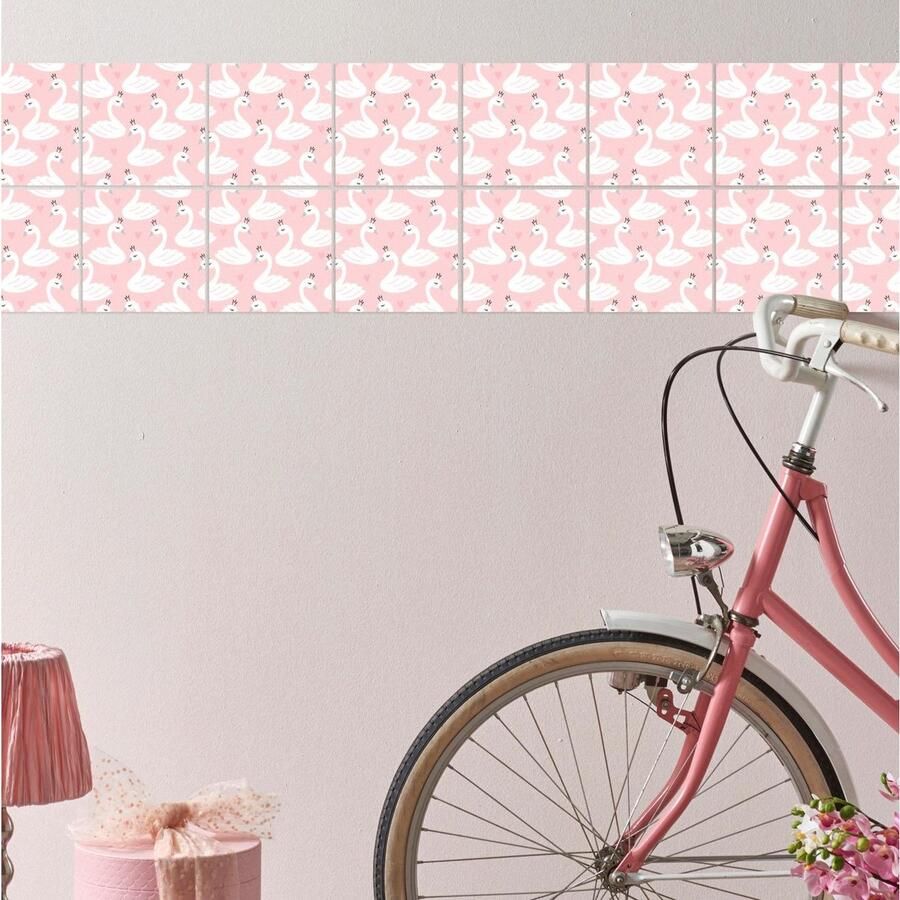 Queence Tegelsticker Zwanen Stickertegels zelfklevend stickers 12-delige set