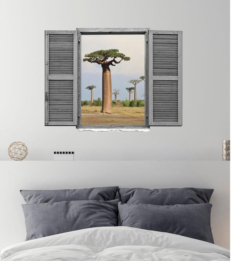 Queence Wandfolie Afrikaanse bomen Muursticker muurdecoratie zelfklevend 3D raam (1 stuk)