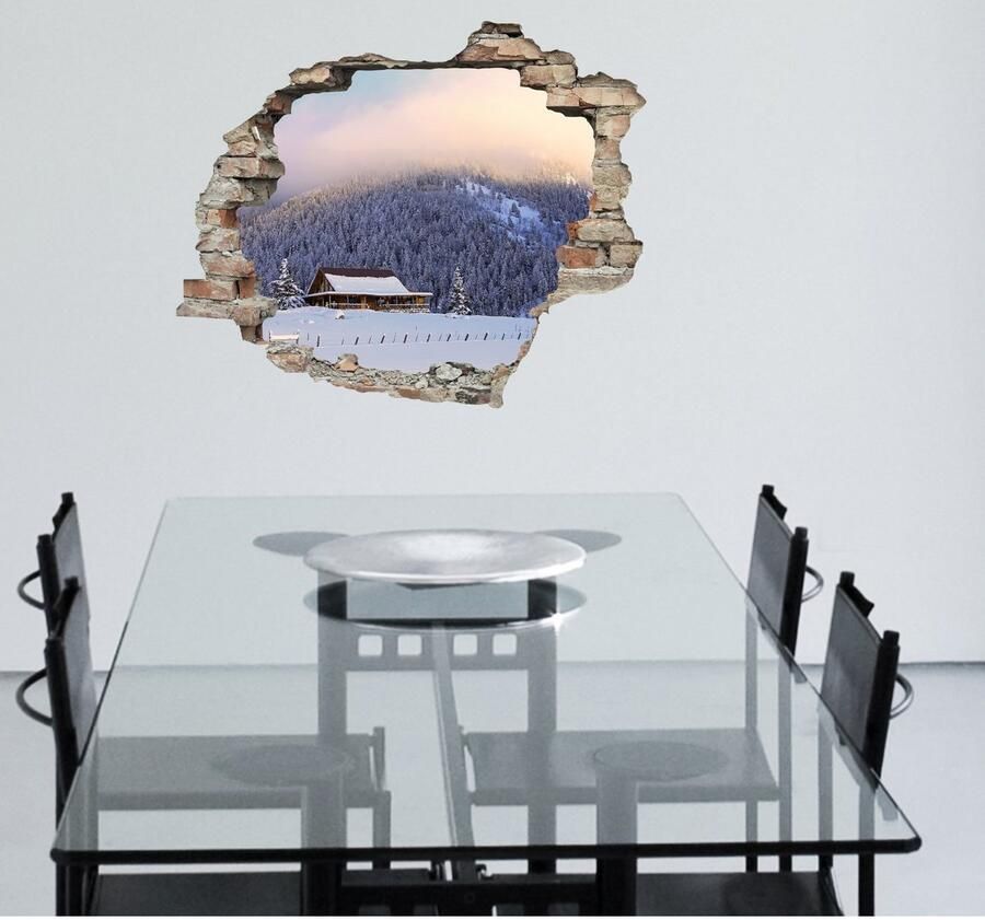 Queence Wandfolie Alpenhut Muursticker muurdecoratie zelfklevend 3D muurdurchbraak (1 stuk)