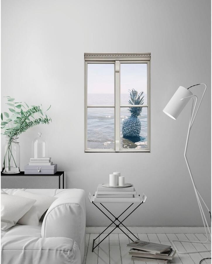 Queence Wandfolie Ananas Muursticker muurdecoratie zelfklevend 3D raam