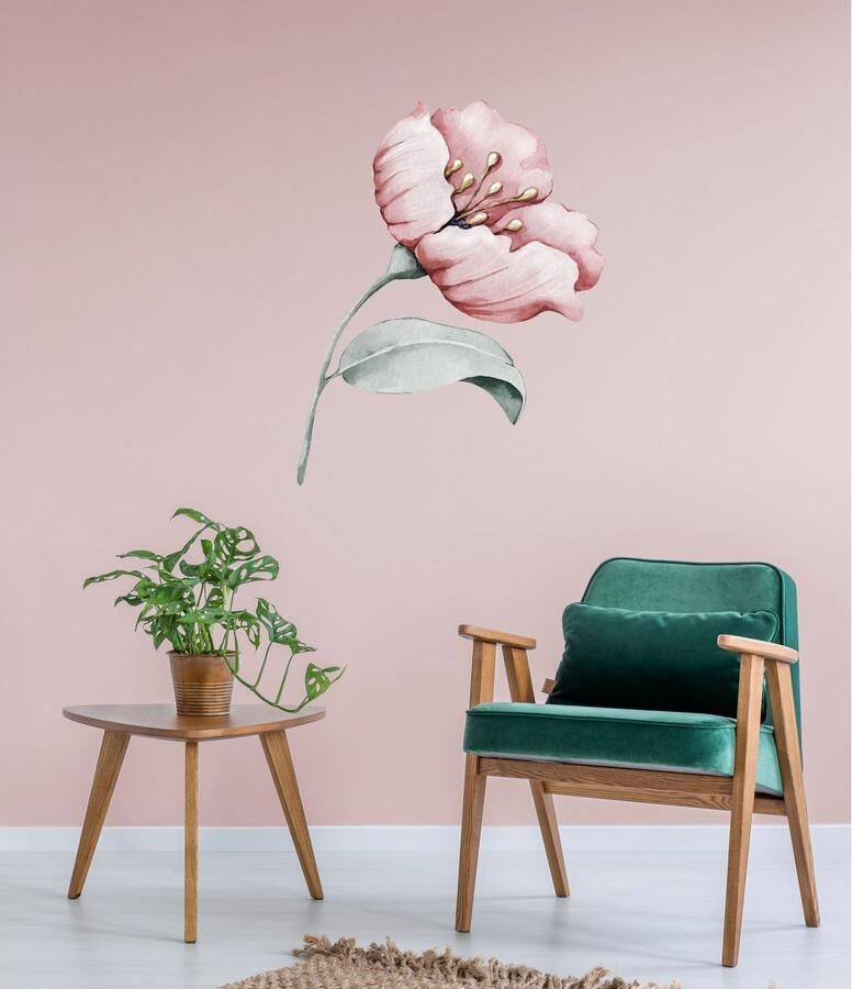 Queence Wandfolie Annie Muurdecoratie sticker roze bloem bloei zelfklevend pastelkleuren (1 stuk)
