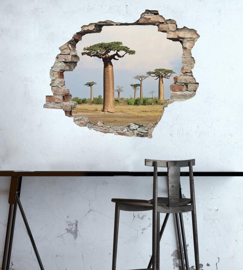 Queence Wandfolie Apenbroodboom Muursticker muurdecoratie zelfklevend 3D muurdurchbraak (1 stuk)
