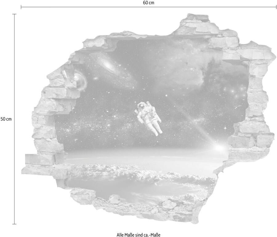 Queence Wandfolie Astronaut Muursticker muurdecoratie zelfklevend 3D muurdurchbraak (1 stuk)