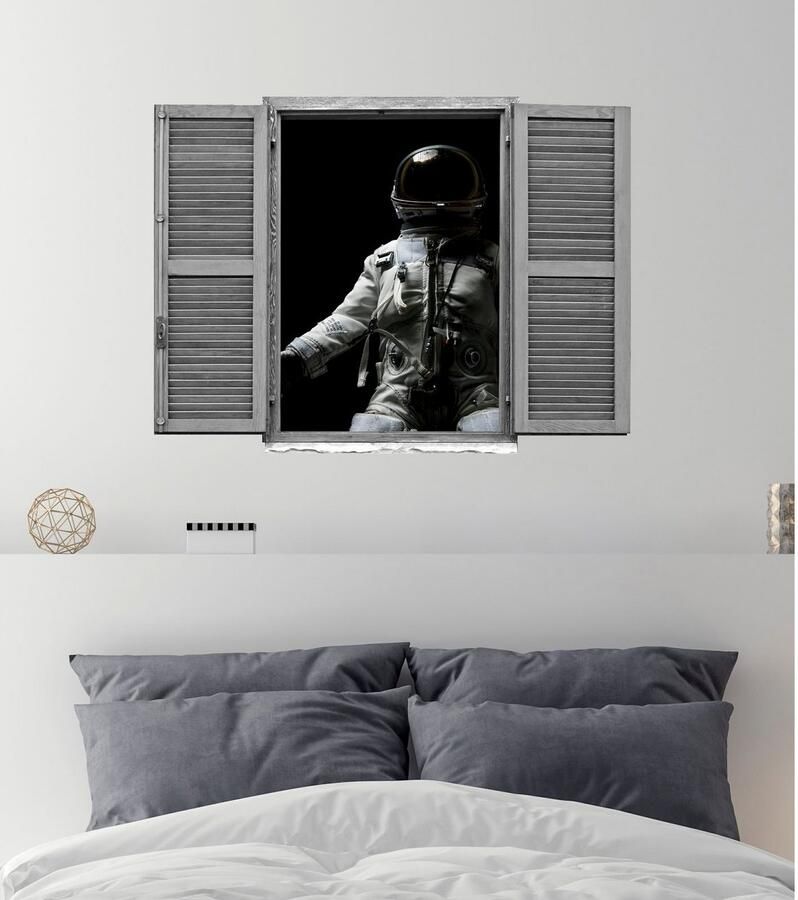 Queence Wandfolie Astronaut Muursticker muurdecoratie zelfklevend 3D raam (1 stuk)