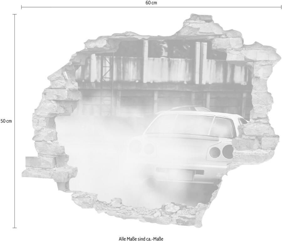 Queence Wandfolie Auto Muursticker muurdecoratie zelfklevend 3D muurdurchbraak (1 stuk)