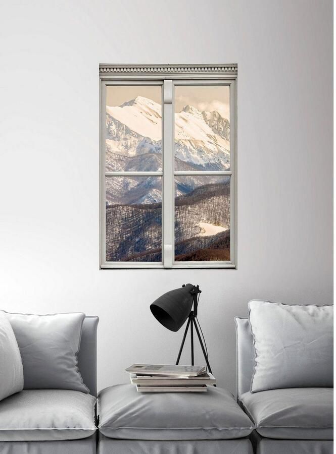 Queence Wandfolie Bergen Muursticker muurdecoratie zelfklevend 3D raam