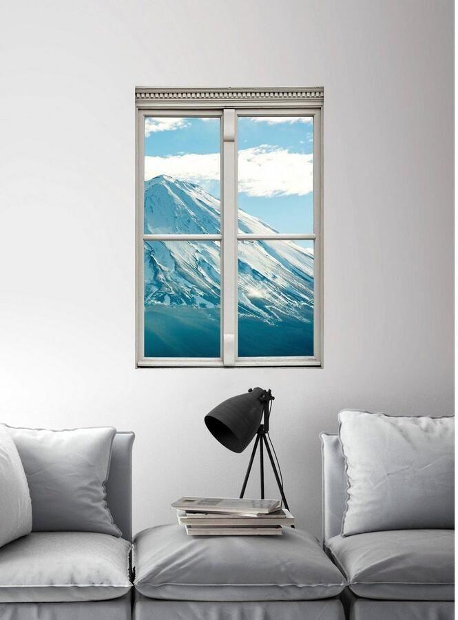 Queence Wandfolie Bergen Muursticker muurdecoratie zelfklevend 3D raam