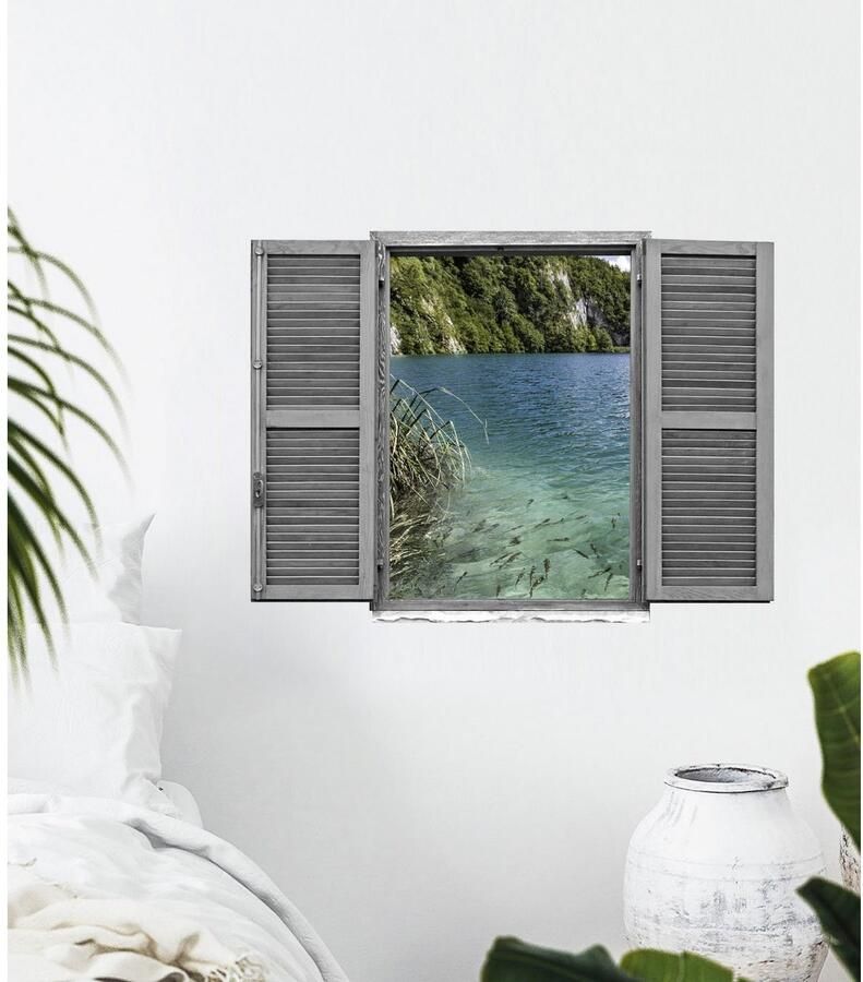 Queence Wandfolie Berglandschap Muursticker muurdecoratie zelfklevend 3D raam (1 stuk)