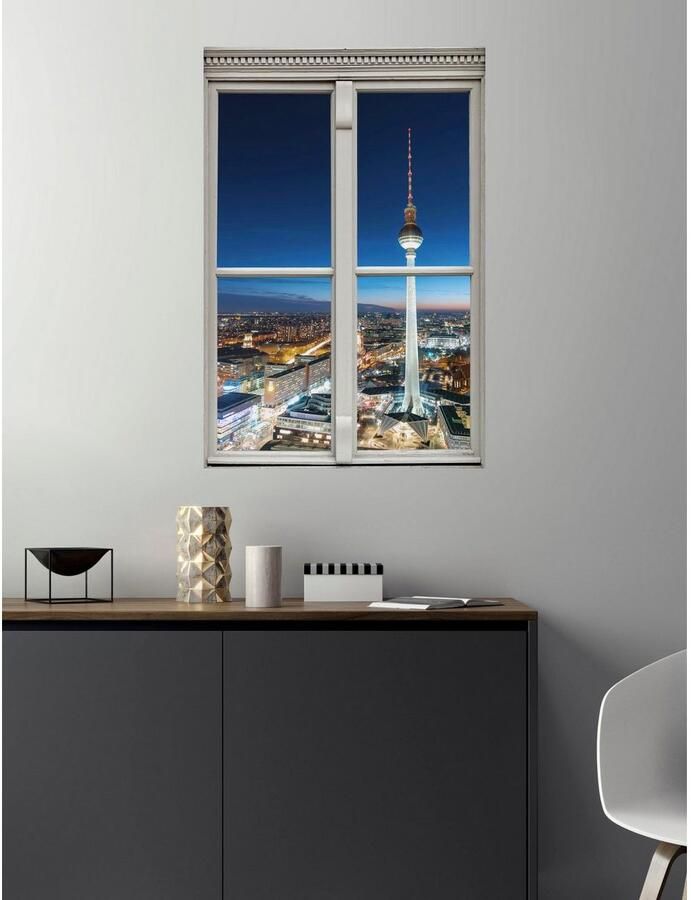 Queence Wandfolie Berlin Muursticker muurdecoratie zelfklevend 3D raam