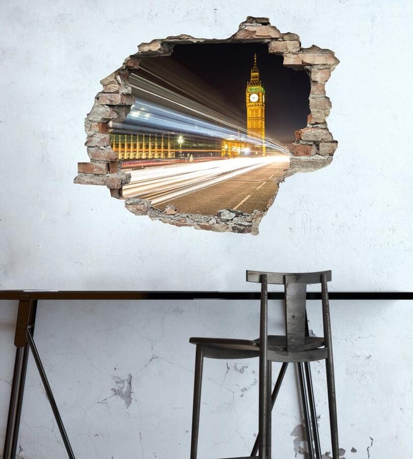 Queence Wandfolie Big Ben Muursticker muurdecoratie zelfklevend 3D muurdurchbraak (1 stuk)