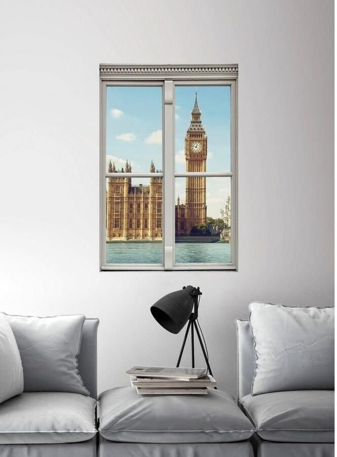 Queence Wandfolie Big Ben Muursticker muurdecoratie zelfklevend 3D raam