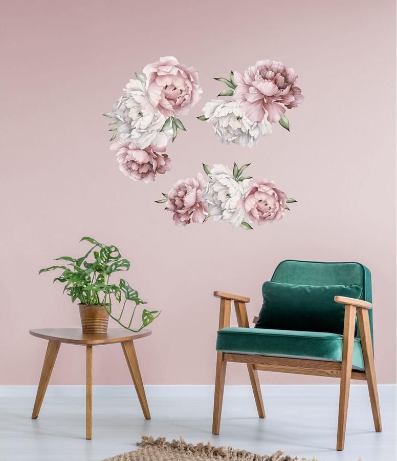 Queence Wandfolie Bine Muurdecoratie sticker roze bloem bloei zelfklevend (1 stuk)