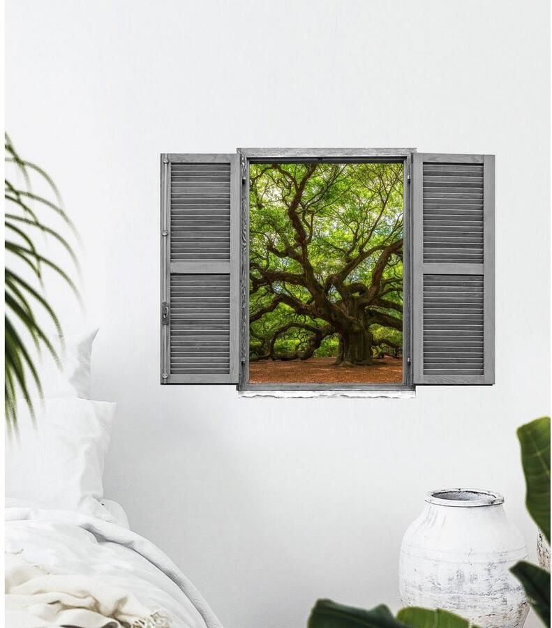 Queence Wandfolie Boomstam Muursticker muurdecoratie zelfklevend 3D raam (1 stuk)