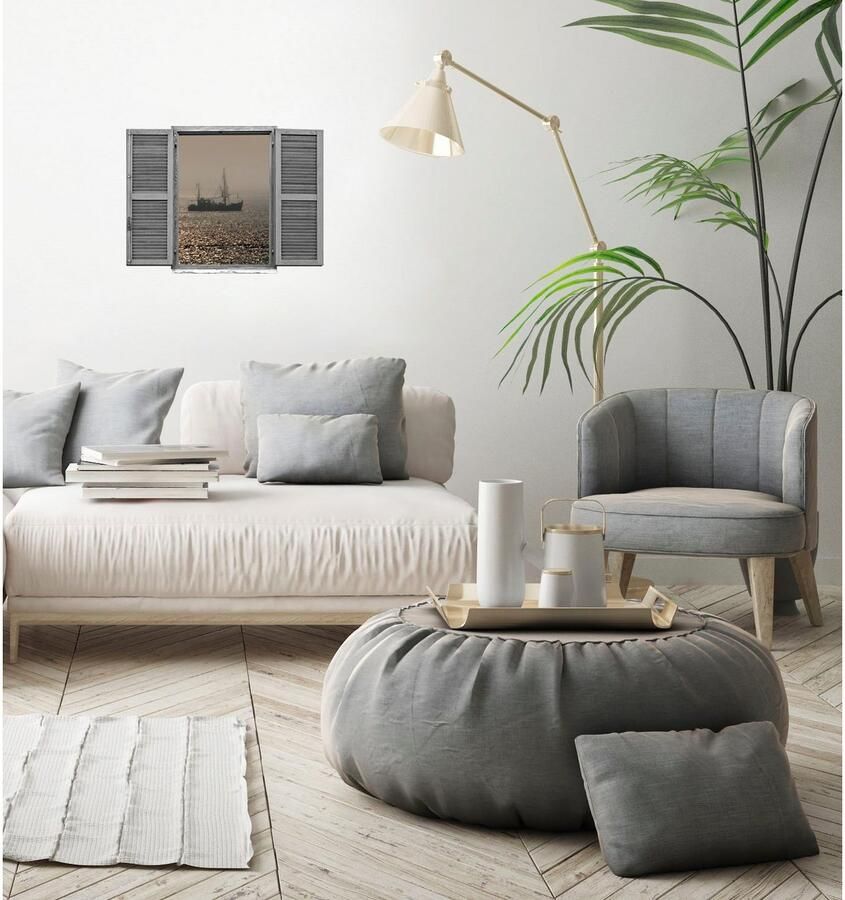 Queence Wandfolie Boot in het water Muursticker muurdecoratie zelfklevend 3D raam (1 stuk)