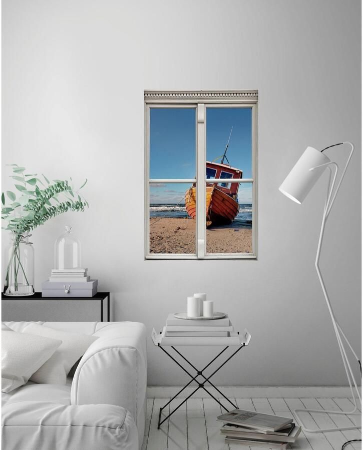 Queence Wandfolie Boot Muursticker muurdecoratie zelfklevend 3D raam