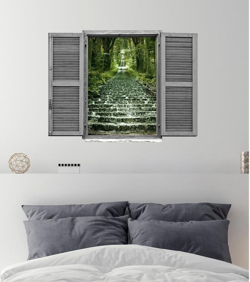 Queence Wandfolie Bospad II Muursticker muurdecoratie zelfklevend 3D raam (1 stuk)