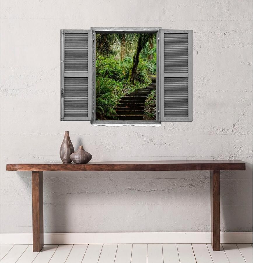 Queence Wandfolie Bospad Muursticker muurdecoratie zelfklevend 3D raam (1 stuk)