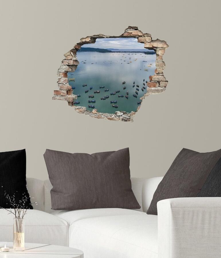 Queence Wandfolie Boten Muursticker muurdecoratie zelfklevend 3D muurdurchbraak (1 stuk)