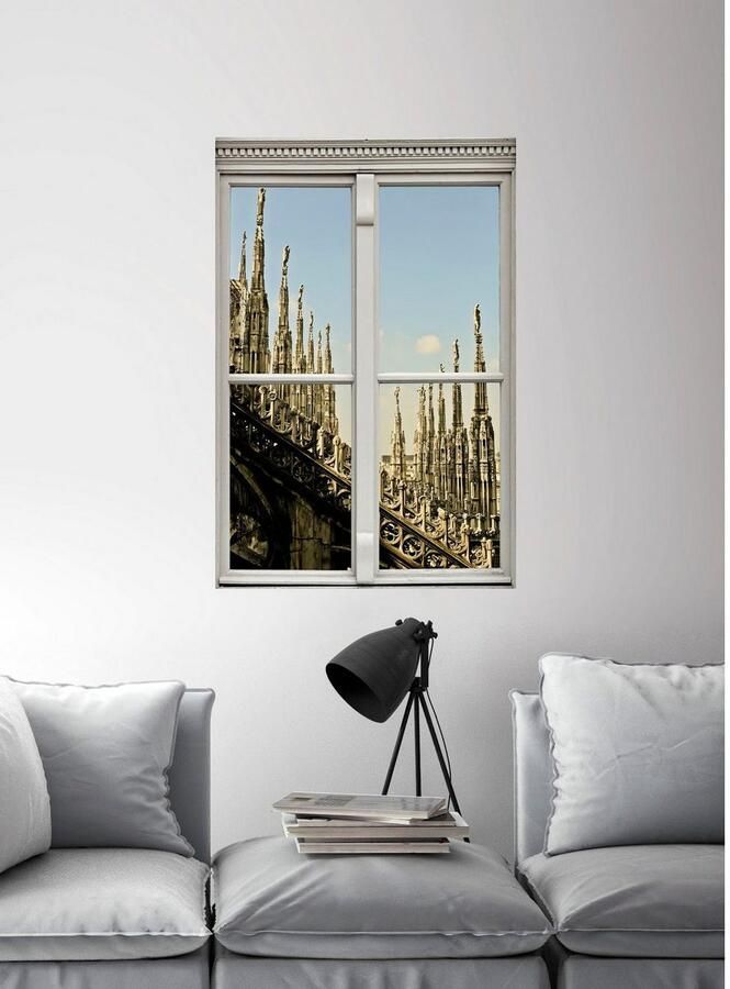 Queence Wandfolie Bouwwerk Muursticker muurdecoratie zelfklevend 3D raam