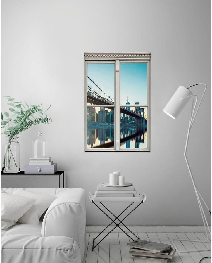 Queence Wandfolie Brooklyn Bridge Muursticker muurdecoratie zelfklevend 3D raam