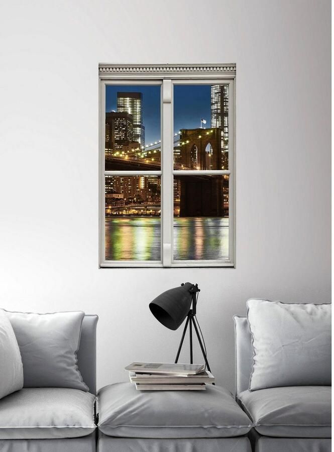 Queence Wandfolie Brug Muursticker muurdecoratie zelfklevend 3D raam