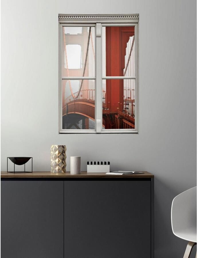 Queence Wandfolie Brug Muursticker muurdecoratie zelfklevend 3D raam