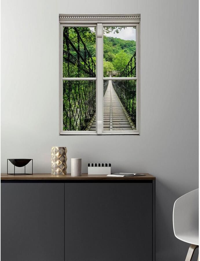 Queence Wandfolie Brug Muursticker muurdecoratie zelfklevend 3D raam