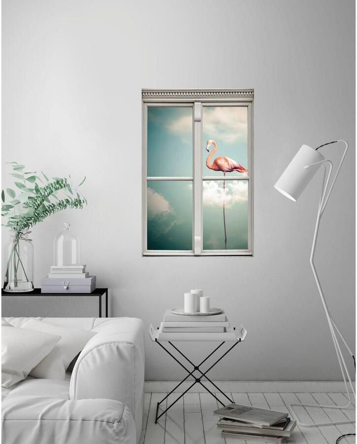Queence Wandfolie Flamingo Muursticker muurdecoratie zelfklevend 3D raam
